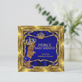 エスニックプリンスベビーシャワーボーイブルー華美金ゴールド 招待状 (スタンド正面)