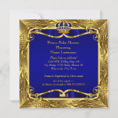 エスニックプリンスベビーシャワーボーイブルー華美金ゴールド 招待状 (裏面)