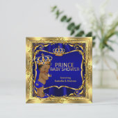 エスニックプリンスベビーシャワーボーイブルー金ゴールド招待状 招待状 (スタンド正面)