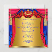 エスニックプリンスベビーシャワー ゴールドベア レッド ブルー 招待状 (裏面)