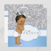 エスニックプリンスベビーシャワー ブルーとシルバー 招待状 (正面/裏面)