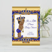エスニックプリンスボーイ赤ちゃんシャワーブルー華美金ゴールド 招待状 (スタンド正面)