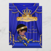 エスニックプリンスボーイ赤ちゃん王室のシャワーブルードレープ 招待状 (正面/裏面)