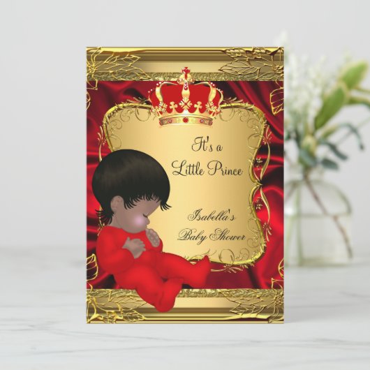 エスニックプリンスボーイ赤シャワーレッド華美金ゴールド 招待状 (スタンド正面)