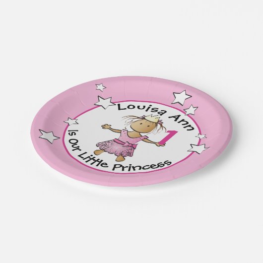 エスニックプリンセスかわいい1歳の誕生日ピンクパーティー ペーパープレート (アングル)