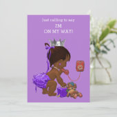 エスニックプリンセスオンフォンパープルベビーシャワー 招待状 (スタンド正面)