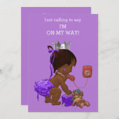 エスニックプリンセスオンフォンパープルベビーシャワー 招待状 (正面/裏面)