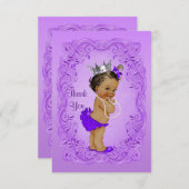 エスニックプリンセスサンキューベイビーシャワーパープルフレーム サンキューカード (正面/裏面)