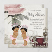 エスニックプリンセスツインガールベビーシャワー 招待状 (正面/裏面)