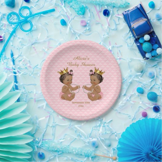 エスニックプリンセスツインズキルティッドピンクベイビーシャワー ペーパープレート (パーティー)