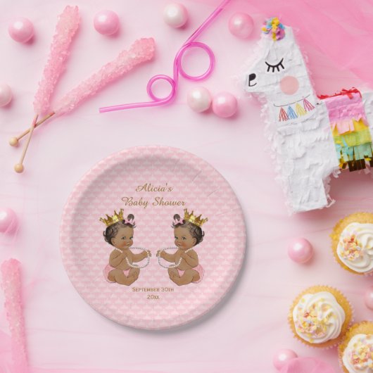 エスニックプリンセスツインズキルティッドピンクベイビーシャワー ペーパープレート (パーティー)