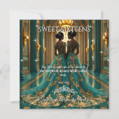エスニックプリンセスツインズスウィート16誕生日ティール(緑がかった色) 招待状 (正面)
