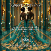 エスニックプリンセスツインズスウィート16誕生日ティール(緑がかった色) 招待状