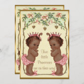 エスニックプリンセスツインズバラ&ハートズベビーシャワー 招待状 (正面/裏面)