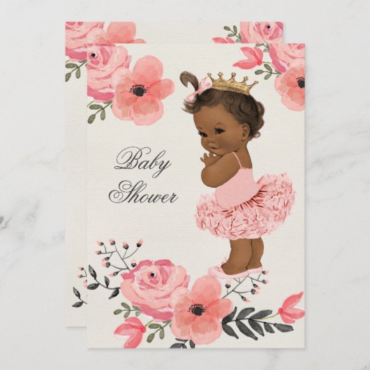 エスニックプリンセストゥトゥフローラ水彩ベビーシャワー 招待状 (正面/裏面)