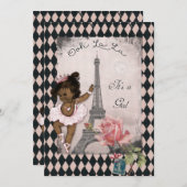 エスニックプリンセスバレリーナエッフェルタワーベイビーシャワー 招待状 (正面/裏面)