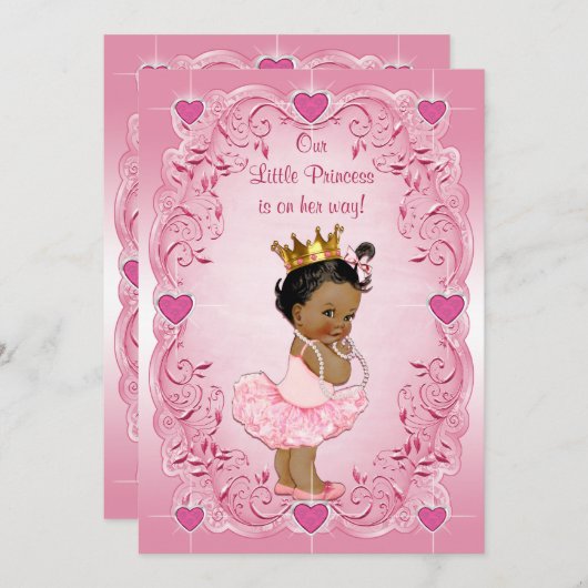 エスニックプリンセスバレリーナラブハートベビーシャワー 招待状 (正面/裏面)