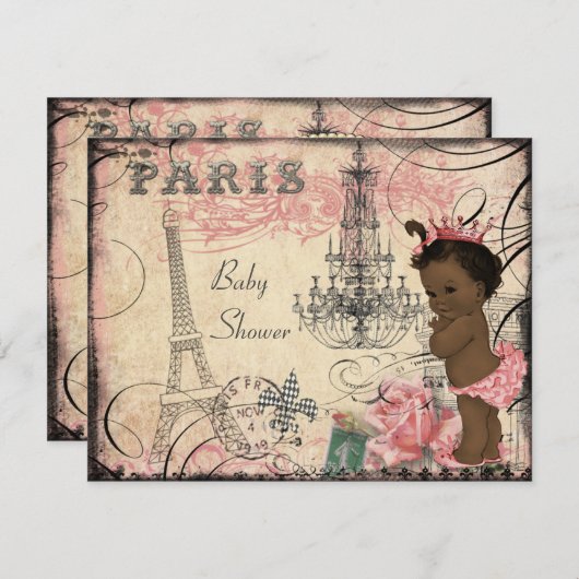 エスニックプリンセスパリエッフェルタワーベビーシャワー 招待状 (正面/裏面)