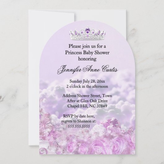 エスニックプリンセスパープルベビーシャワーキャリッジ 招待状 (裏面)