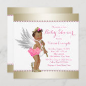 エスニックプリンセスパールピンク金ゴールドエンジェルベビーシャワー 招待状 (正面/裏面)