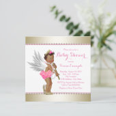 エスニックプリンセスパールピンク金ゴールドエンジェルベビーシャワー 招待状 (スタンド正面)