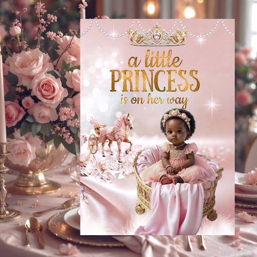エスニックプリンセスピンクベビーシャワーキャリッジ寝台 招待状