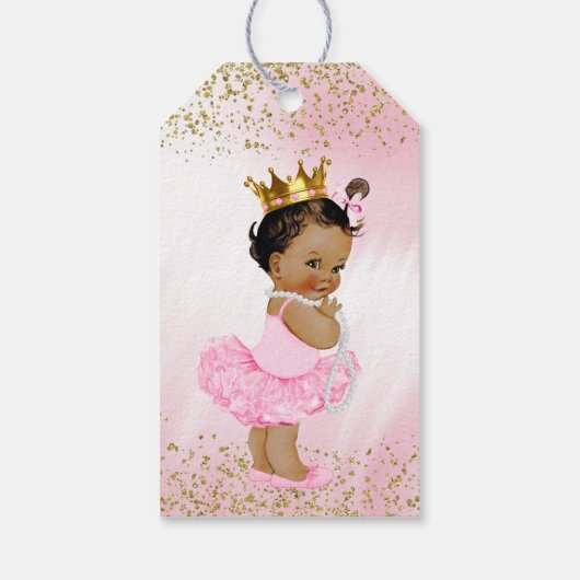 エスニックプリンセスピンク金ゴールド赤ちゃんシャワーギフトラベル ギフトタグ (裏面)