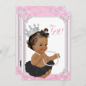 エスニックプリンセスブラックトゥチュレースパールベビーシャワー 招待状 (正面/裏面)