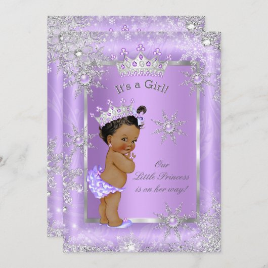 エスニックプリンセスベビーシャワーパープルワンダーランド 招待状 (正面/裏面)