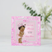エスニックプリンセスベビーシャワーピンクグリッターティアラ 招待状 (スタンド正面)