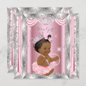 エスニックプリンセスベビーシャワーピンクシルバーバレリーナ 招待状 (正面/裏面)