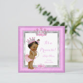 エスニックプリンセスベビーシャワーピンクシルバーパール 招待状 (スタンド正面)