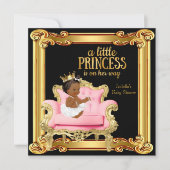 エスニックプリンセスベビーシャワーブラックピンク金ゴールド椅子 招待状 (正面)