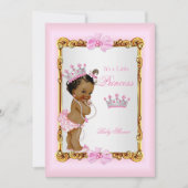 エスニックプリンセスベビーシャワー金ゴールドピンクパールティアラ 招待状 (正面)