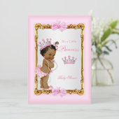 エスニックプリンセスベビーシャワー金ゴールドピンクパールティアラ 招待状 (スタンド正面)