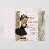 エスニックプリンセスリトルレディピンクゴールドベビーシャワー 招待状 (正面/裏面)