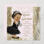 エスニックプリンセスリトルレディーピンク金ゴールド赤ちゃんシャワー 招待状 (正面/裏面)