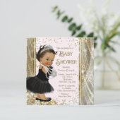 エスニックプリンセスリトルレディーピンク金ゴールド赤ちゃんシャワー 招待状 (スタンド正面)