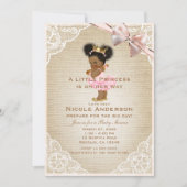 エスニックプリンセスヴィンテージベビーガール素朴シャワー 招待状 (正面)