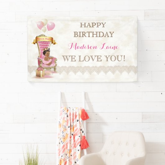 エスニックプリンセス王室の玉座ガールピンク金ゴールド 横断幕 (インサイチュ)