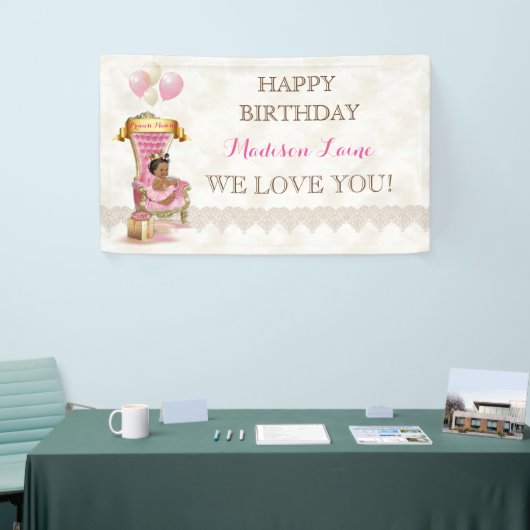 エスニックプリンセス王室の玉座ガールピンク金ゴールド 横断幕 (トレードショー)