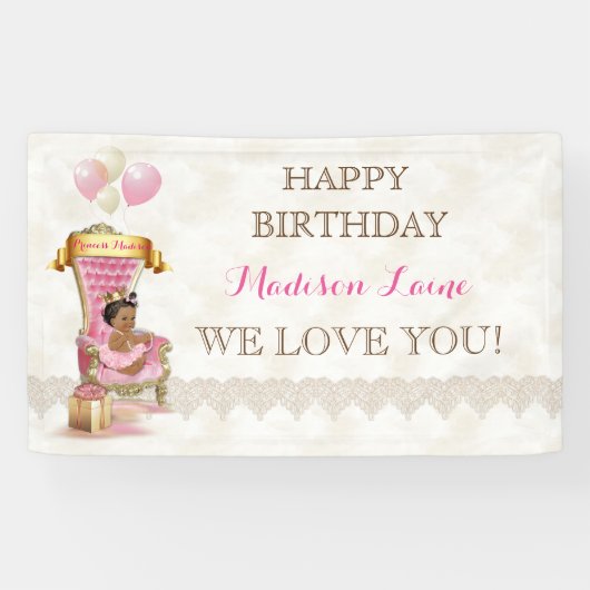 エスニックプリンセス王室の玉座ガールピンク金ゴールド 横断幕 (横)