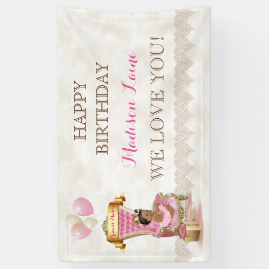 エスニックプリンセス王室の玉座ガールピンク金ゴールド 横断幕 (縦)