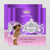 エスニックプリンセス赤ちゃんシャワーキャリッジピンクパープル 招待状 (正面/裏面)