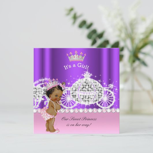 エスニックプリンセス赤ちゃんシャワーキャリッジピンクパープル 招待状 (スタンド正面)