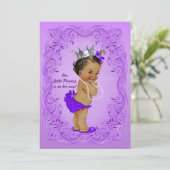 エスニックプリンセス赤ちゃん華美シャワーパープルフレーム 招待状 (スタンド正面)