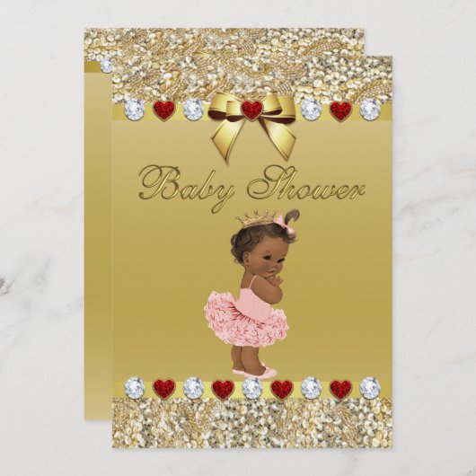 エスニックプリンセス金ゴールド·フェイクセキンズ·アンド·ボウ 招待状 (正面/裏面)