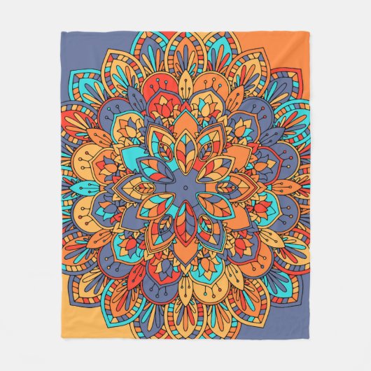 エスニックプリントカラフルマンダラスタイルパターン フリースブランケット (正面)