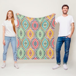 エスニックプリントカラフルマンダラスタイルパターン フリースブランケット