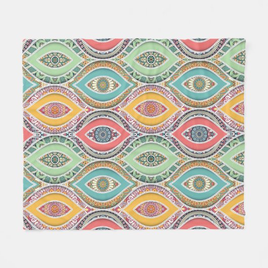 エスニックプリントカラフルマンダラスタイルパターン フリースブランケット (正面(横))